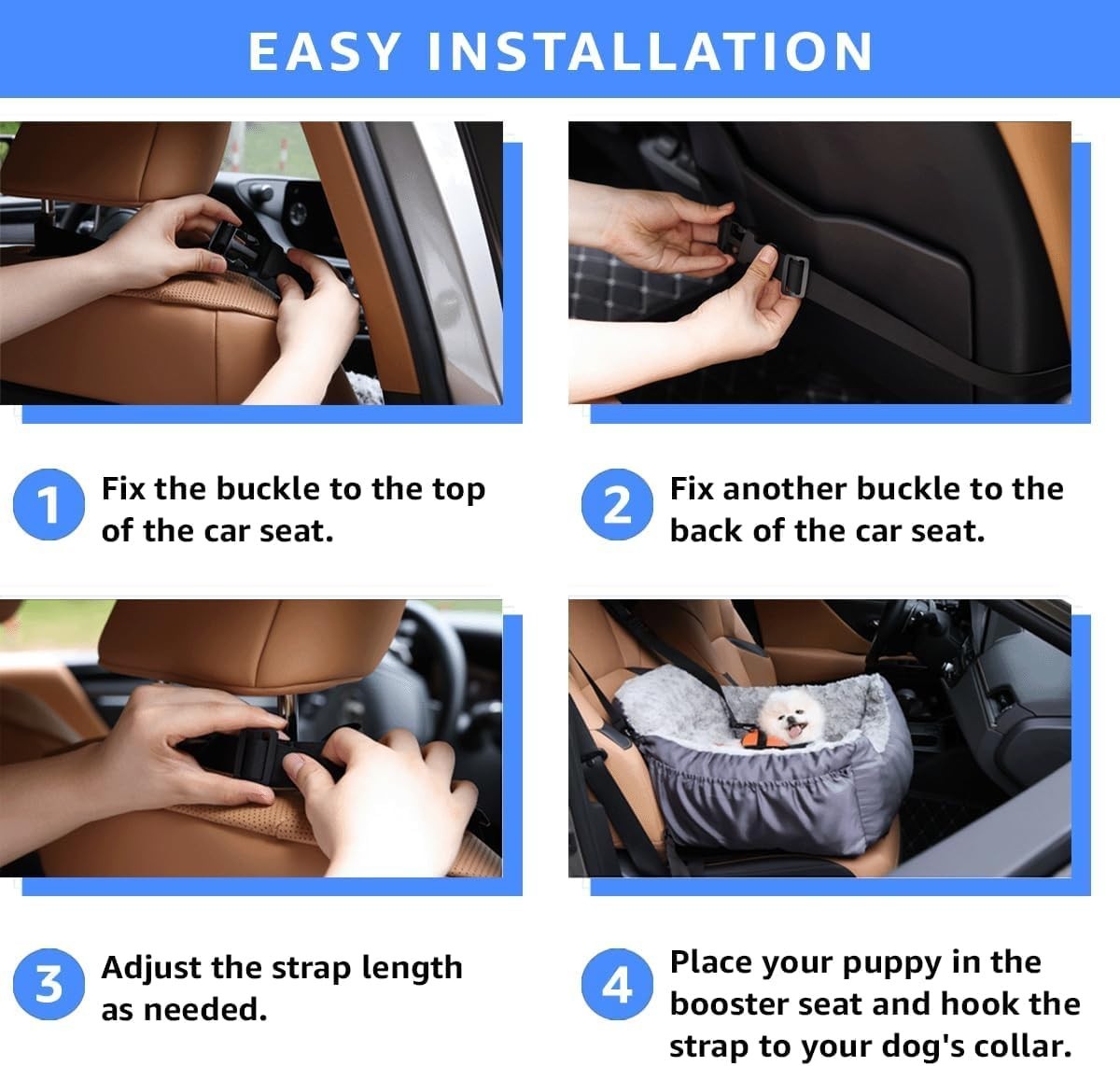 Luxury Dog Booster Car Seat Washable Travel Bed Safety Leash Grey