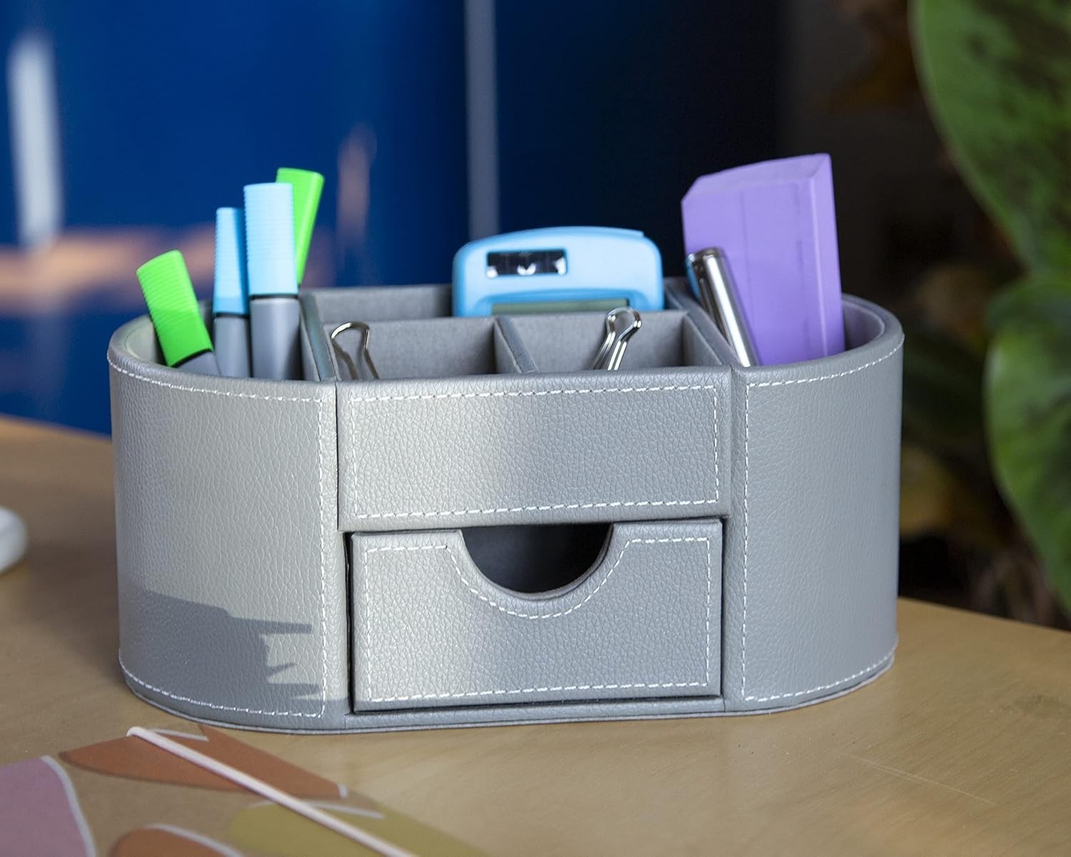 Faux Leather Desk Organiser 6 Compartments  Office Tidy 18-Pack