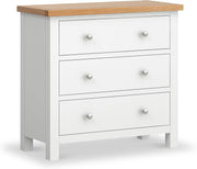 White 3 Drawer Solid Wood Chest Oak Top Bedroom Storage Cabinet Unit