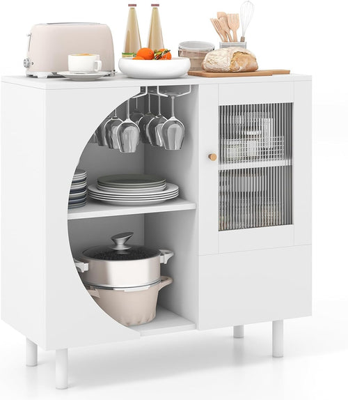 White Kitchen Buffet Sideboard 80cm Wooden Storage Cabinet Glass Doors