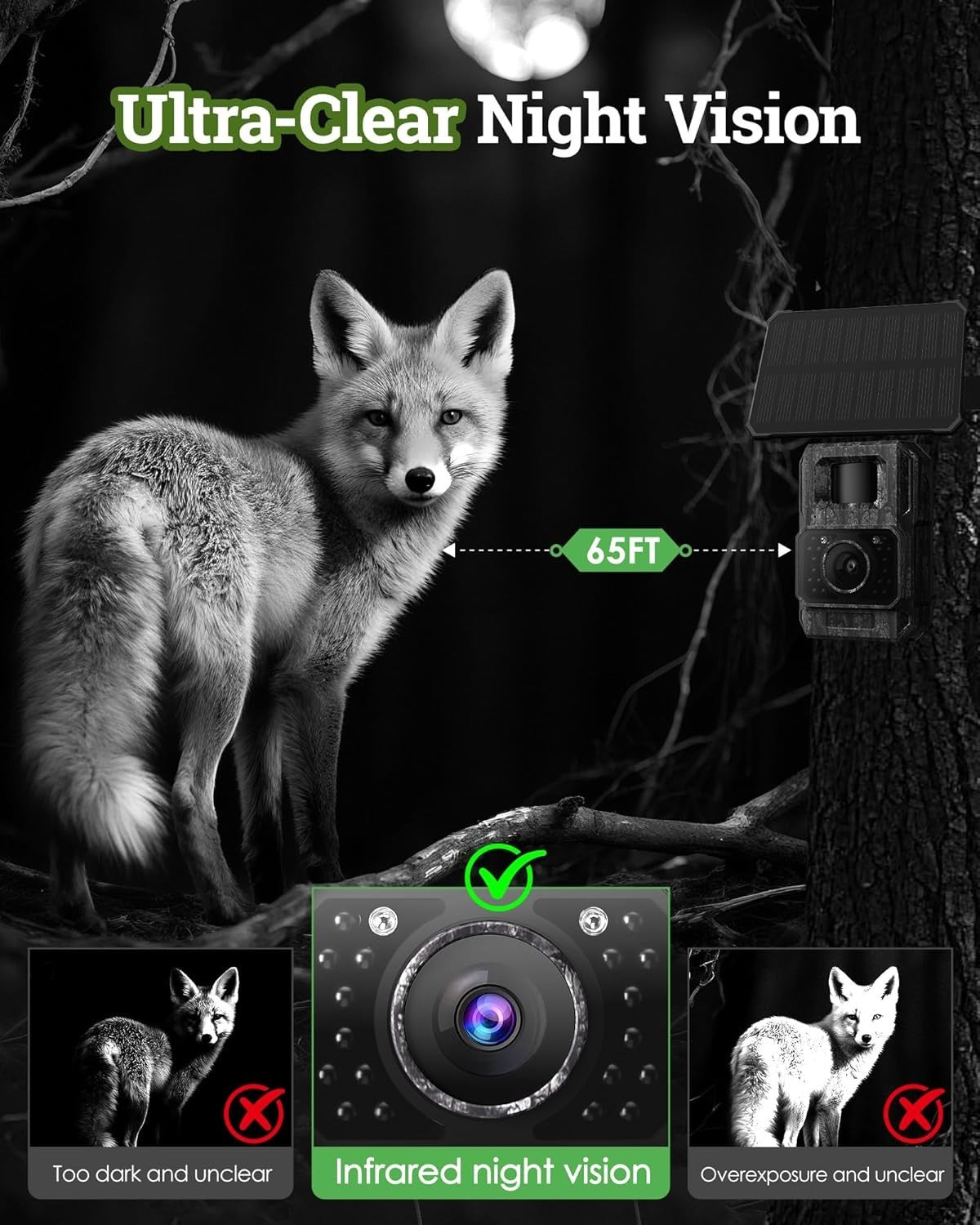 4K 64MP Solar Trail Camera WiFi Night Vision Motion Activated IP66