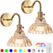 Rechargeable Vintage Wall Lights Amber Glass Dimmable Remote 2-Pack
