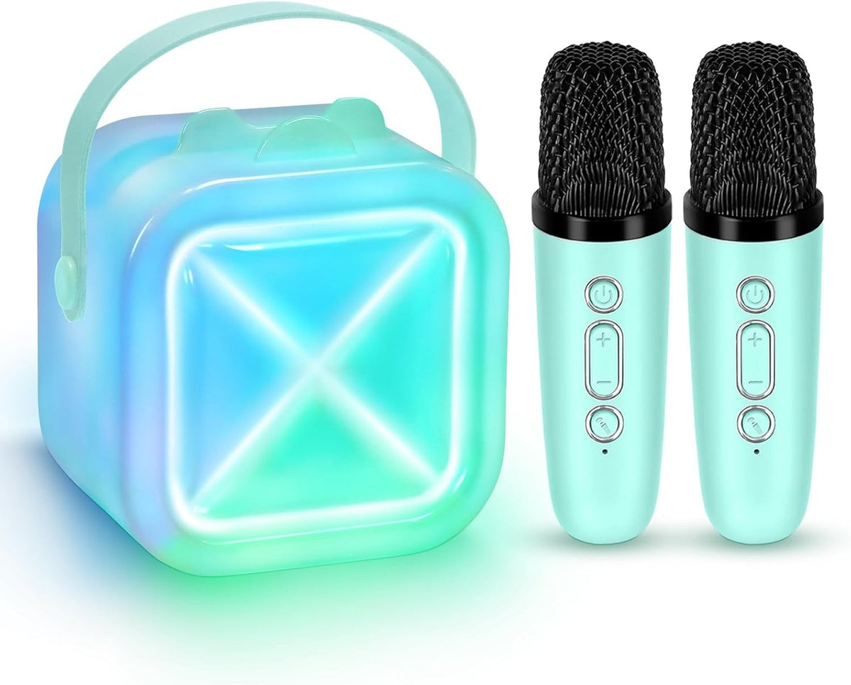 Light Blue Kids Karaoke Machine with 2 Mics Bluetooth LED Speaker
