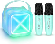 Light Blue Kids Karaoke Machine with 2 Mics Bluetooth LED Speaker
