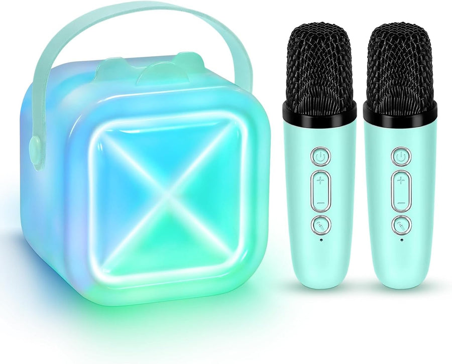 Light Blue Kids Karaoke Machine with 2 Mics Bluetooth LED Speaker