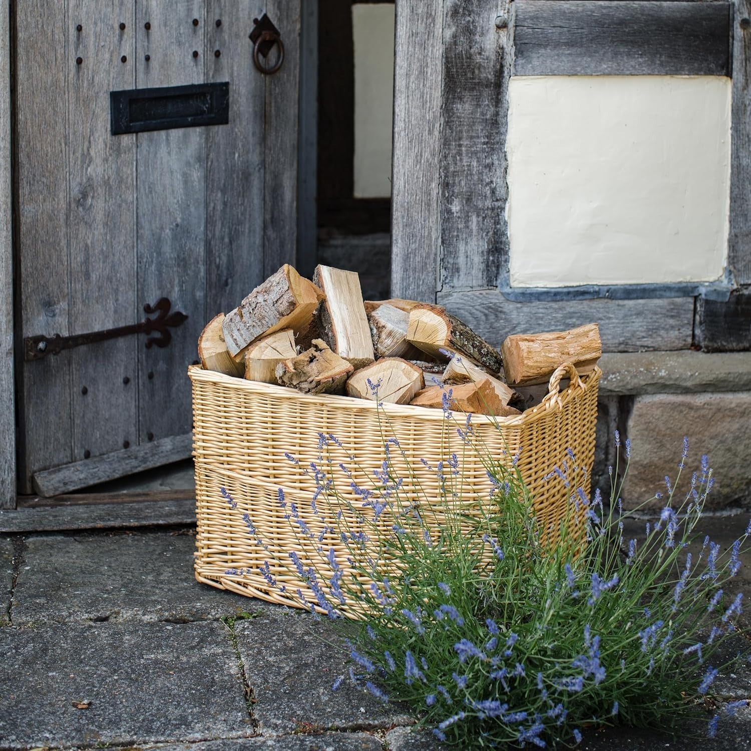 Sturdy Wicker Storage Basket with Padded Lining & Handles, 62x40x37cm