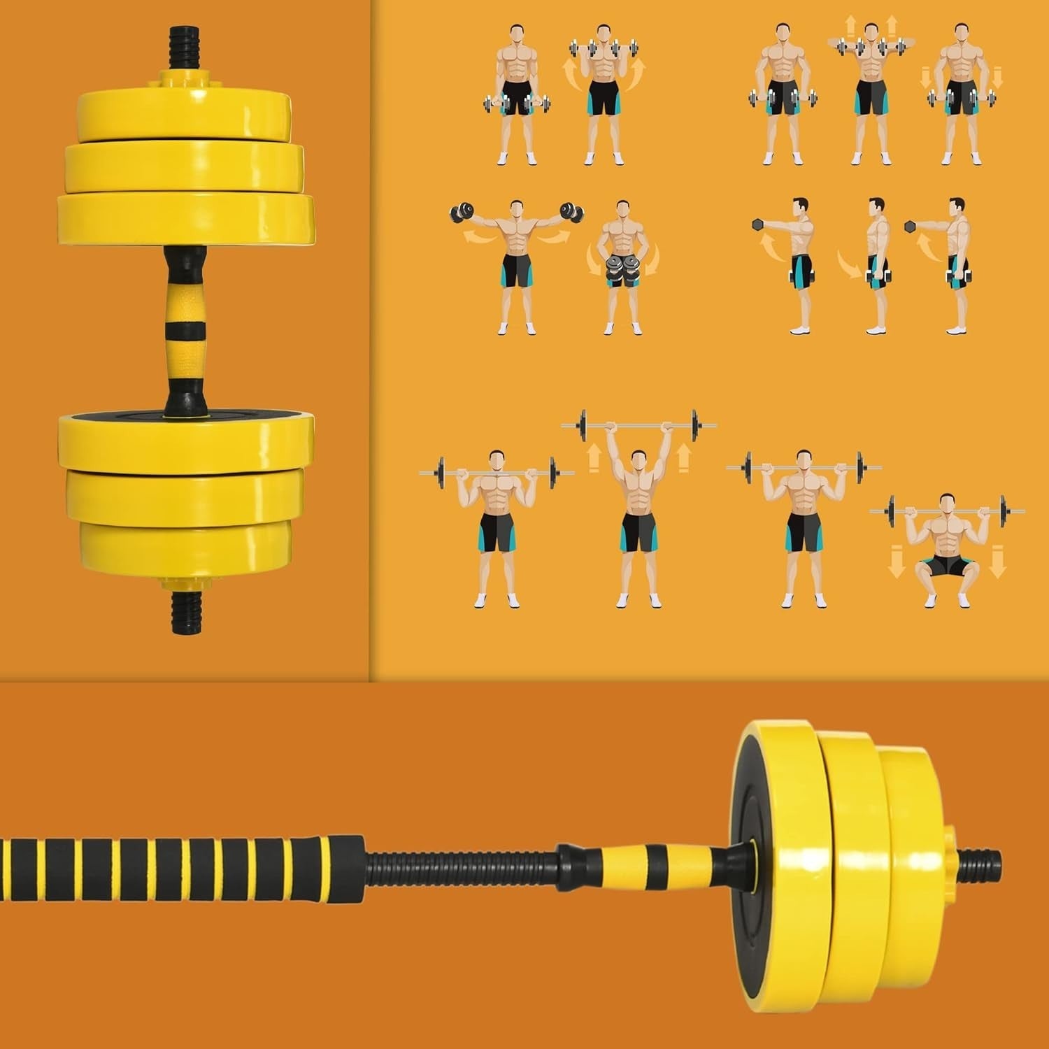 30KG Adjustable Dumbbell Barbell Set 3 in 1 Home Gym Weights
