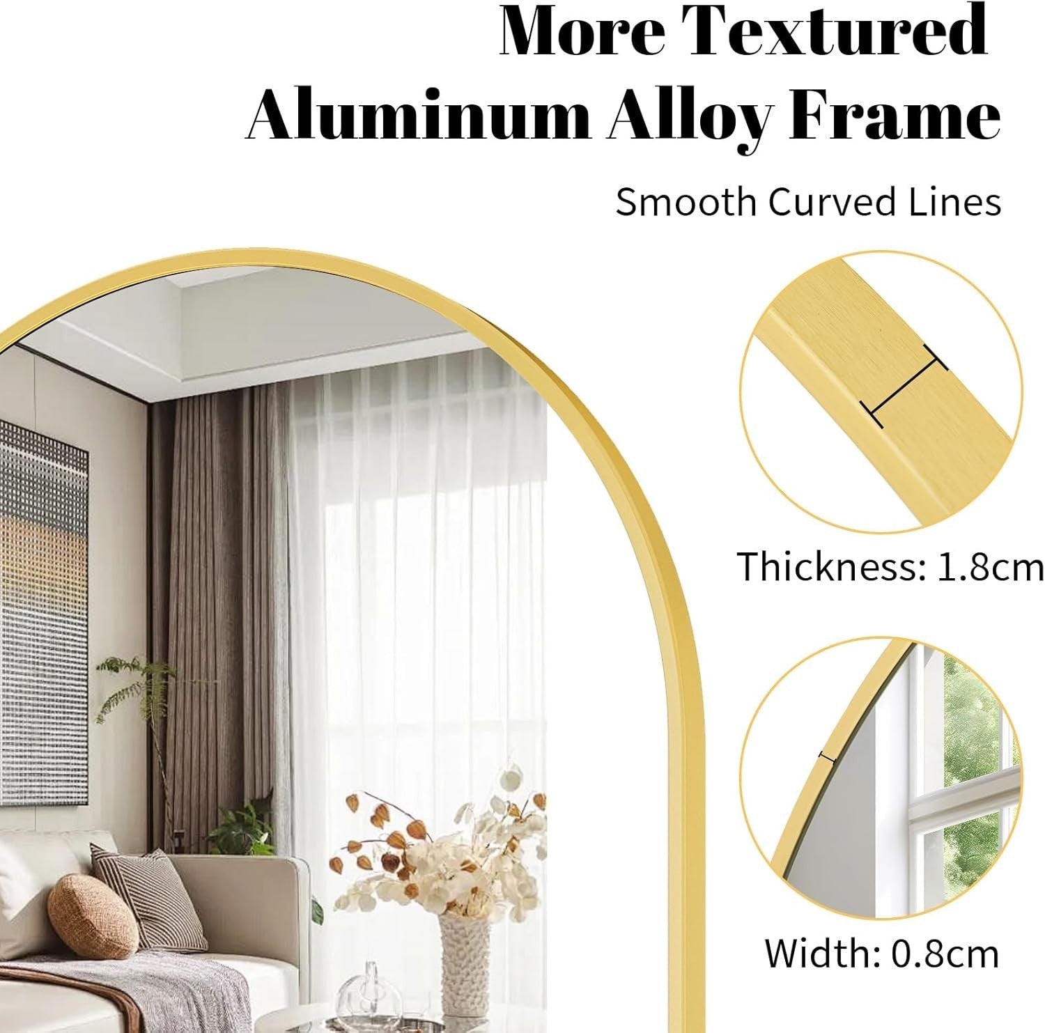 Oval Bathroom Wall Mirror 56x96 cm Tempered Glass Gold Frame, Distortion-Free