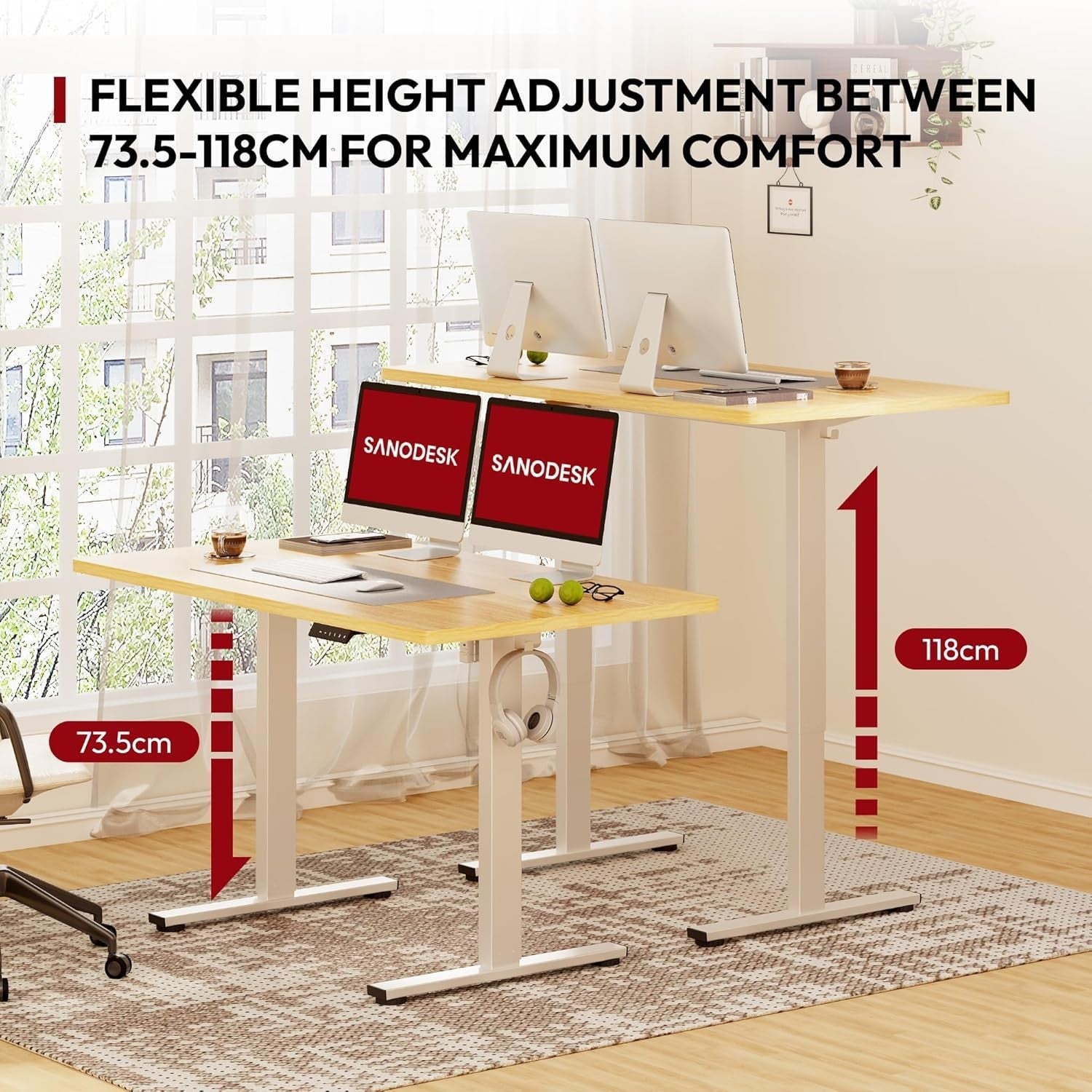 Electric Standing Desk 110x54cm Adjustable Sit Stand Table w/ Memory & Hooks