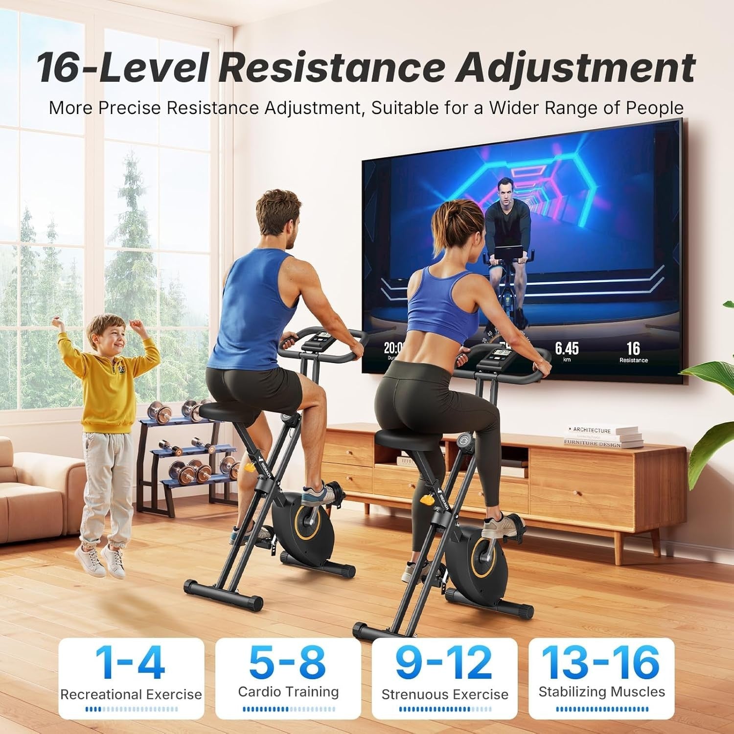 Compact Foldable Exercise Bike w/ 16-Level Magnetic Resistance & LCD Display