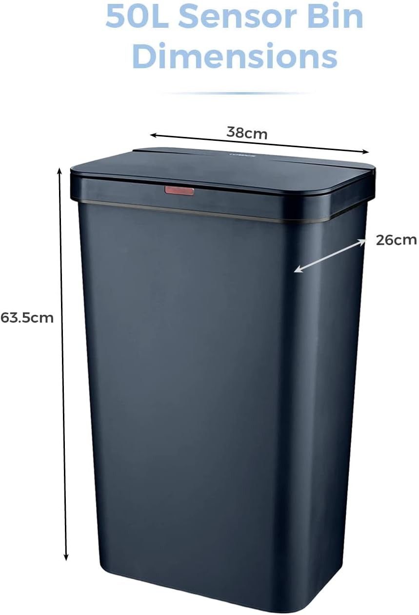 50L Automatic Sensor Kitchen Bin Rectangular Navy Fingerprint Proof