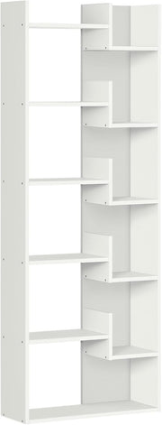 Tall 6-Tier Modern Bookcase with 11 Open Shelves Slim Freestanding Shelf White