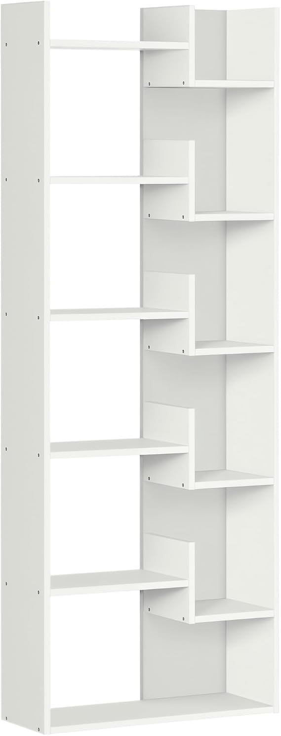 Tall 6-Tier Modern Bookcase with 11 Open Shelves Slim Freestanding Shelf White