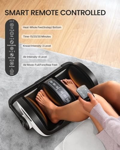 Heated Foot & Calf Massager Machine Deep Kneading Remote Control