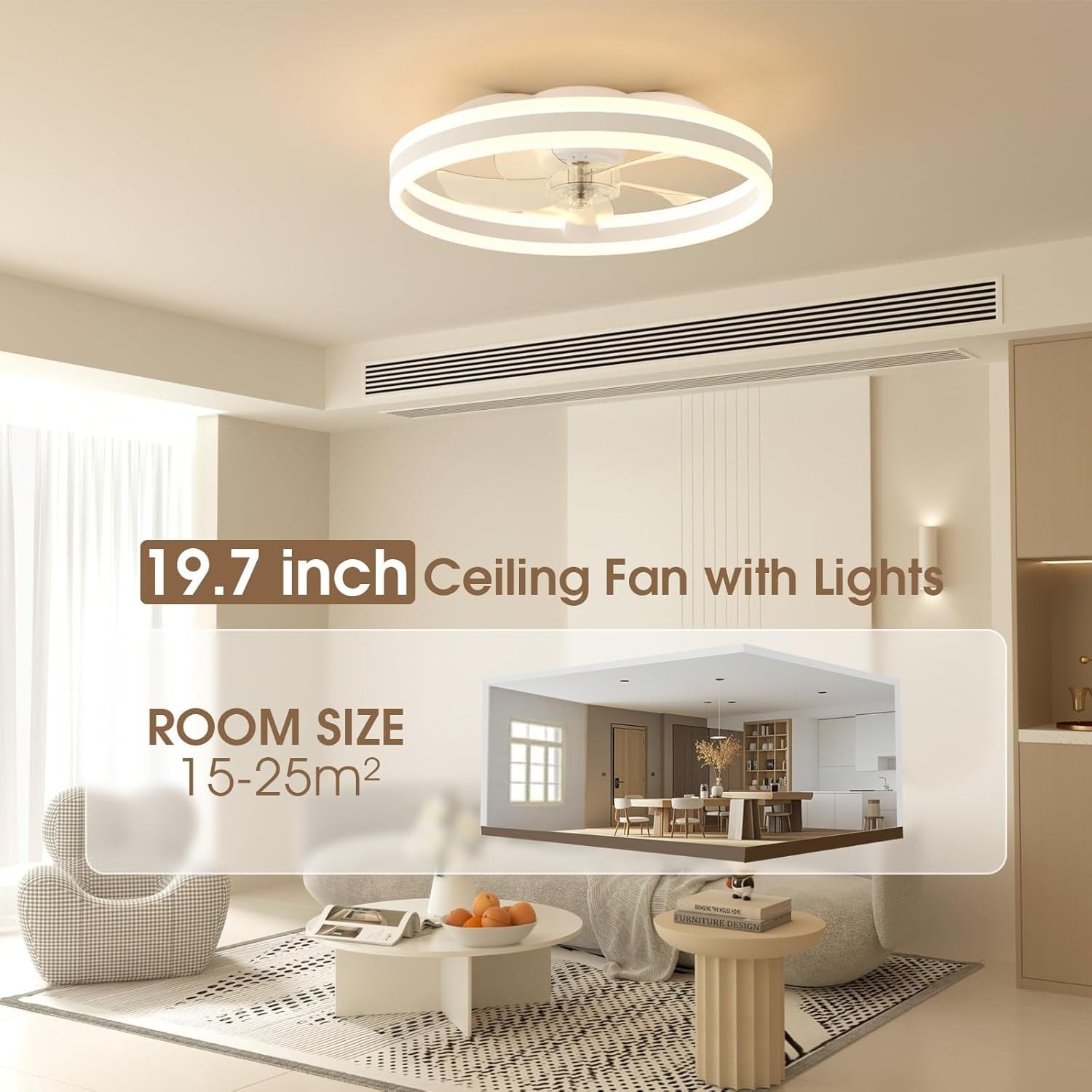 50cm LED Ceiling Fan Light with Remote, 6 Speeds, Quiet, Dimmable, Modern