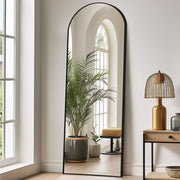 Full-Length Arch Floor Mirror 147x44cm Black Frame, Stand & Wall Mount
