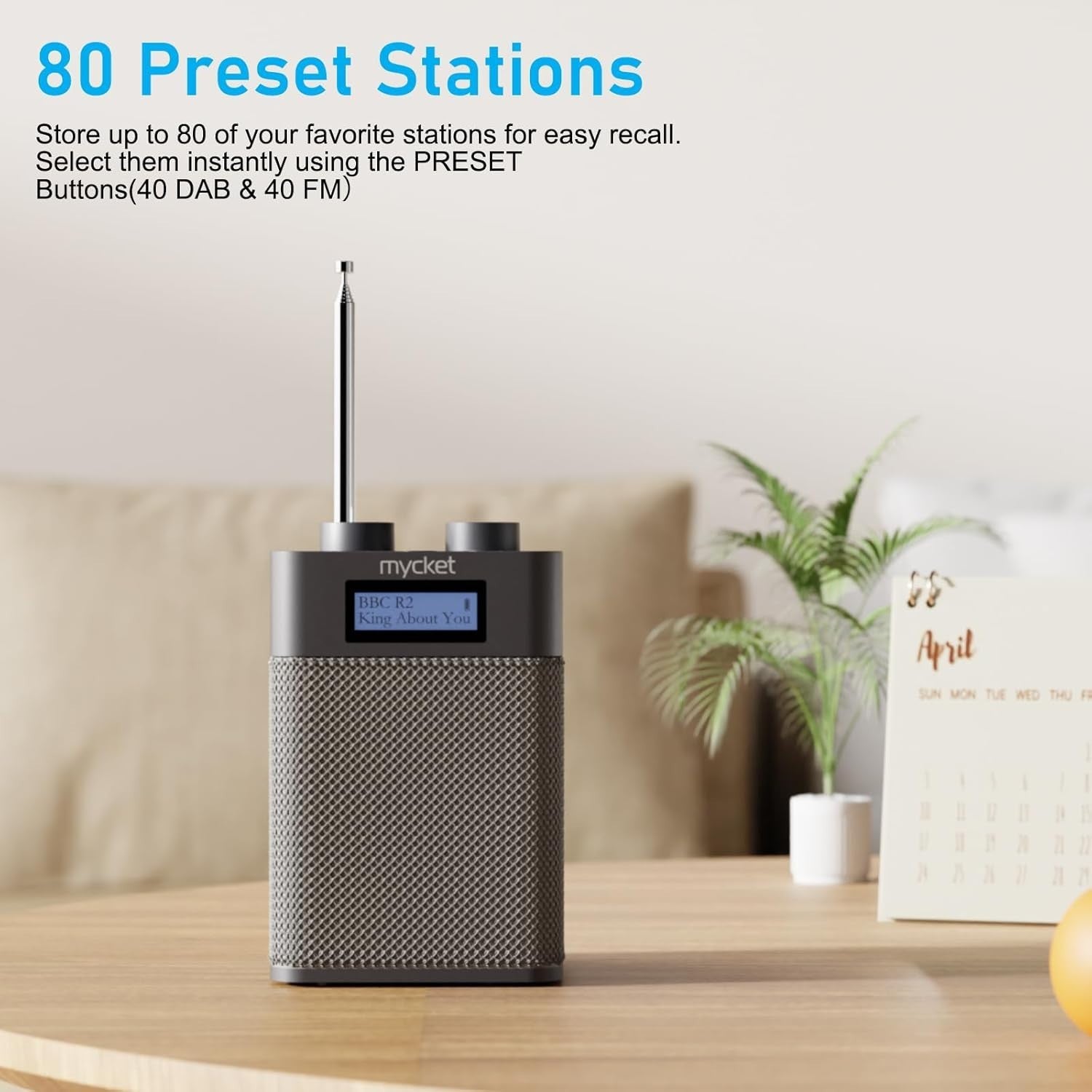 Portable DAB+ FM Radio Bluetooth USB Rechargeable 80 Presets