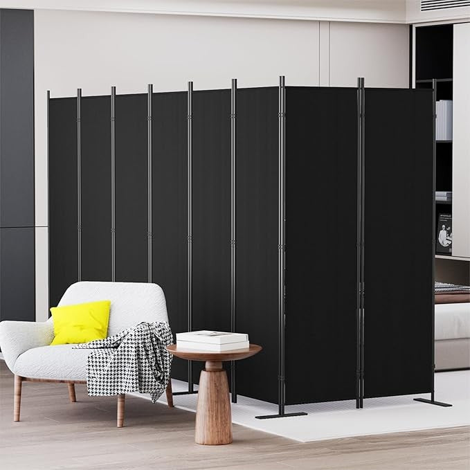 8-Panel 6FT Folding Room Divider Black Privacy Screen Partition Wall Office