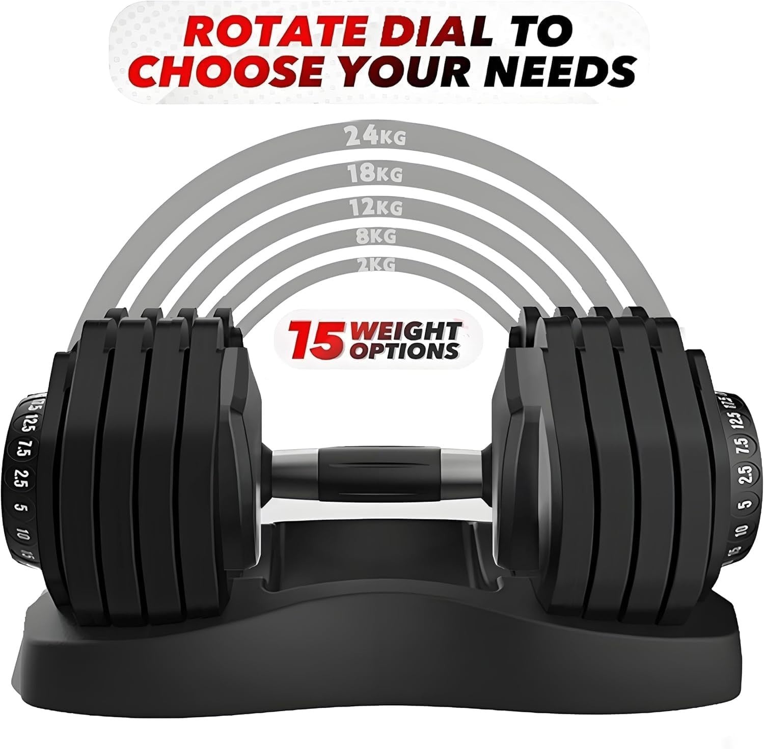 2x24KG Adjustable Dumbbells Pair 15-in-1 Space Saving Home Gym Set