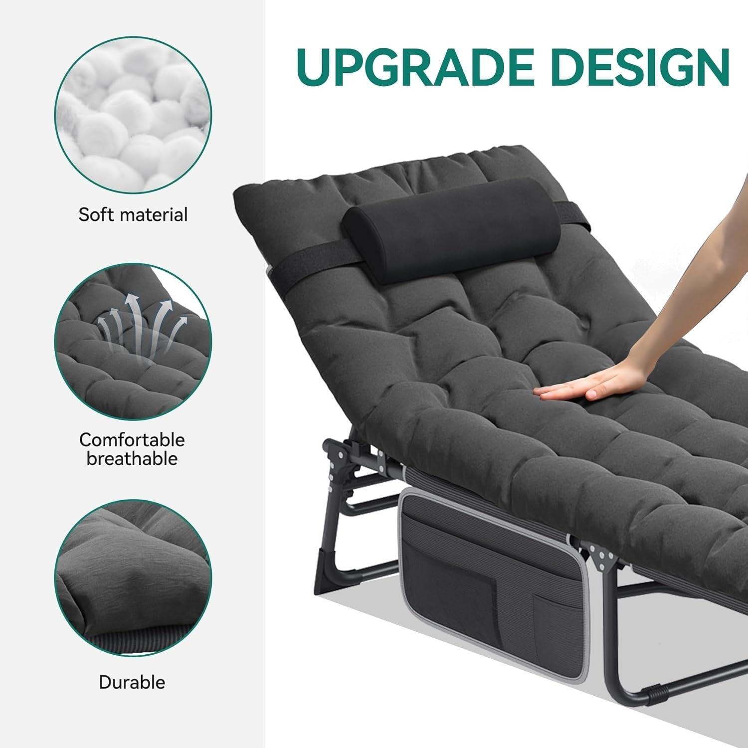 Folding Sun Lounger Recliner Bed w/ Cushion, 5-Position, Garden Camping