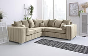Luxury Velvet Corner Sofa 5 Seater 2C2 L Shape Cream Couch Chrome Legs
