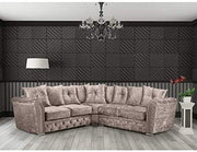Mink Crushed Velvet 5-Seater L-Shape Corner Sofa Deep Cushions Rose Gold