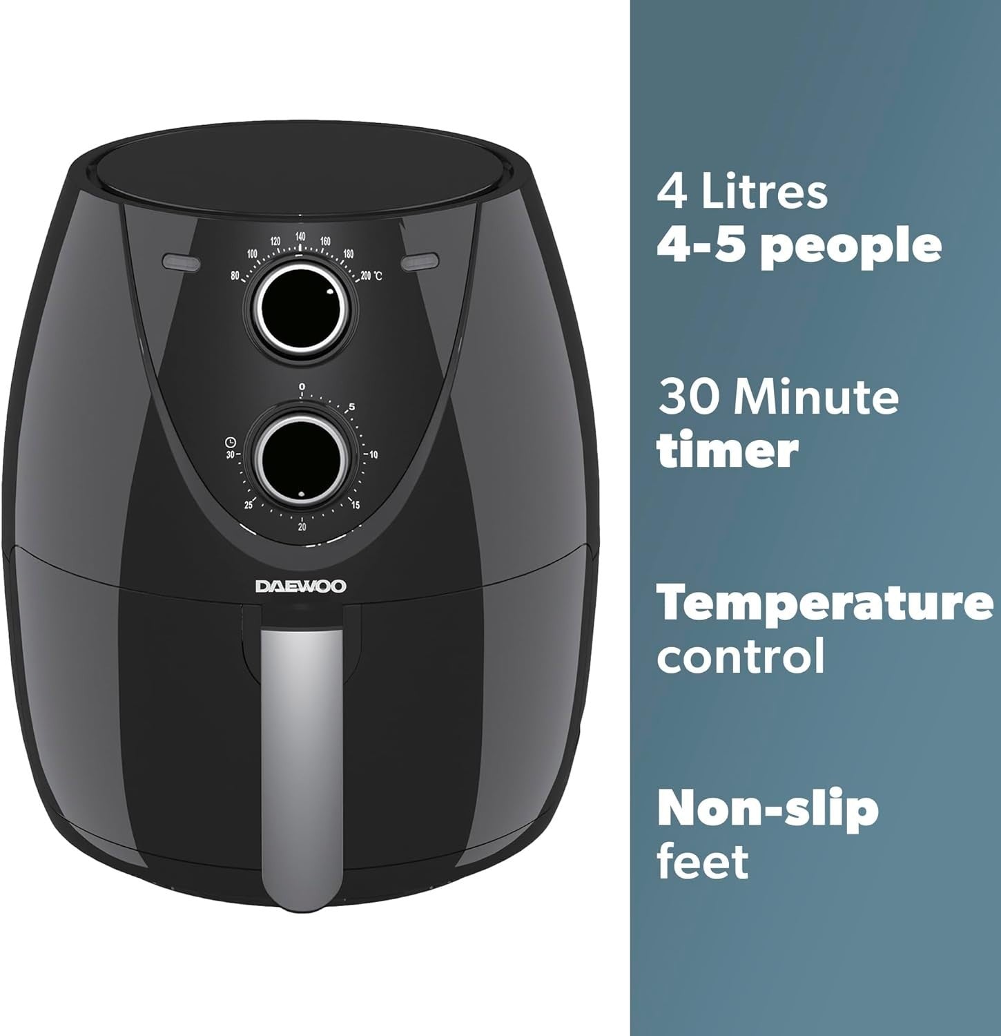 Family Air Fryer 4L | Healthy Oil-Free Cooking 80–200°C Timer Compact Black