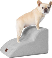 2 Step Dog Stairs for Sofa Non Slip Foam Pet Steps Washable Light Grey