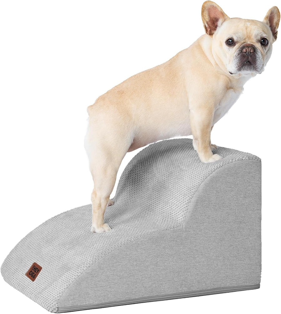 2 Step Dog Stairs for Sofa Non Slip Foam Pet Steps Washable Light Grey