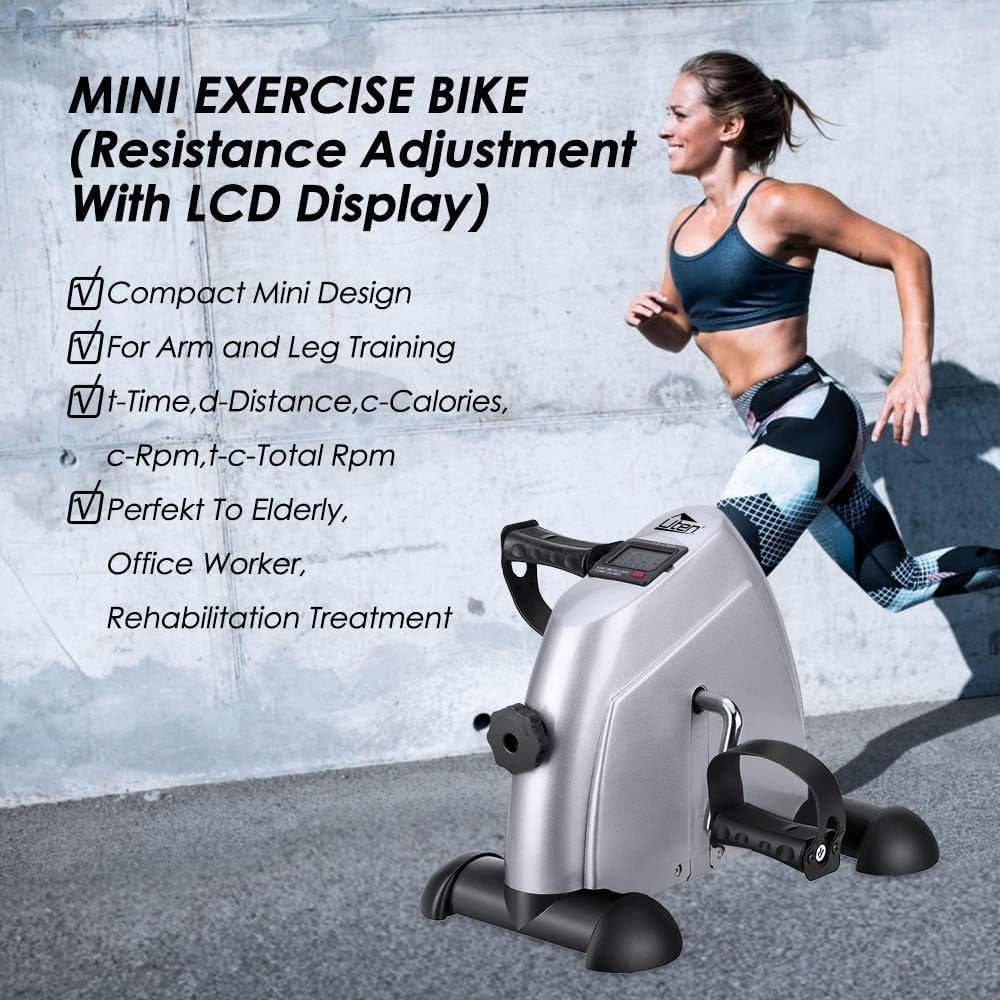 Mini Pedal Exercise Bike w/ LCD Display, Adjustable Resistance & Compact Design