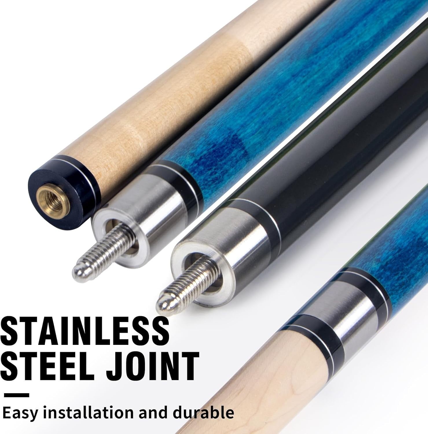 58in Pool Cue Set 2 Sticks 13mm Tip Maple 19oz & 21oz Linen Grip