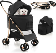 3 in 1 Pet Stroller Folding Dog Cat Pushchair Detachable Carrier 4 Wheel