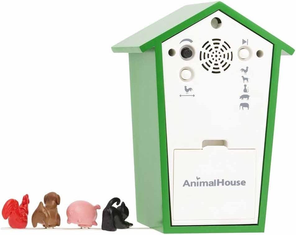 Animal Sound Wall Clock Kids Room Farm Chime Modern Green Cuckoo Toy