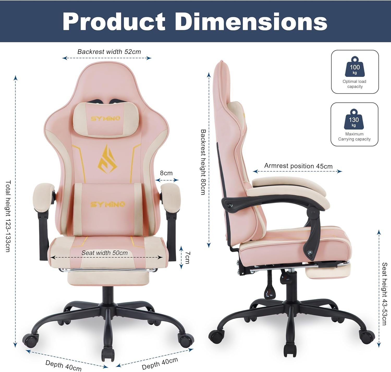 Ergonomic Gaming Chair Recliner w/ Footrest Lumbar PU Leather Pink