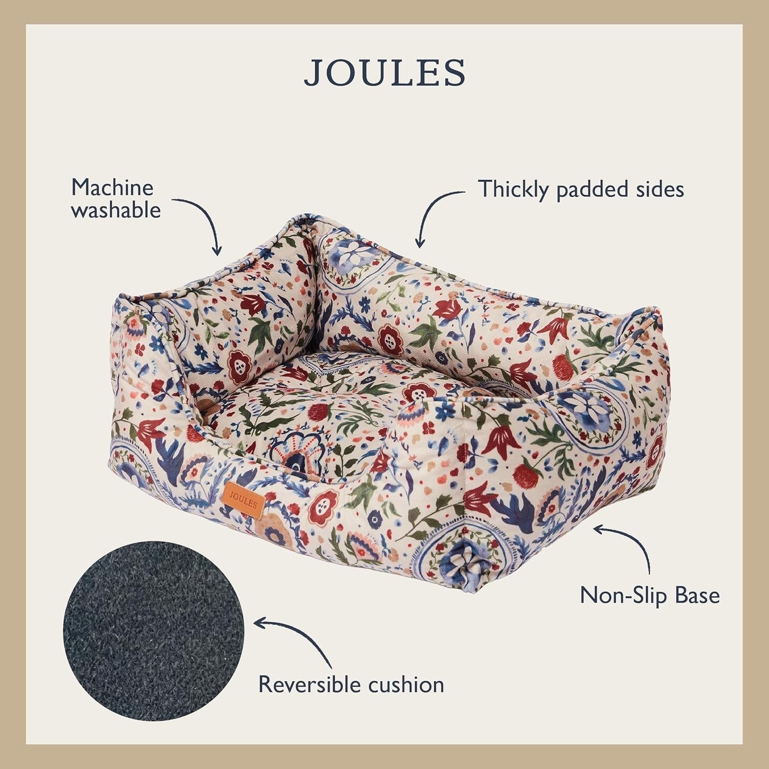 Large Luxury Dog Bed 80x62x27cm Washable Floral