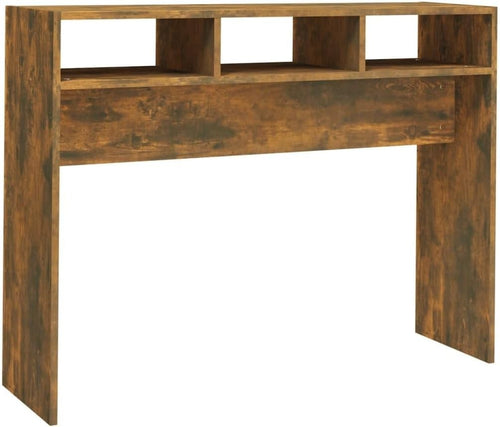 Smoked  Modern Console Table with Storage Shelves - Compact, Stylish Home Desk