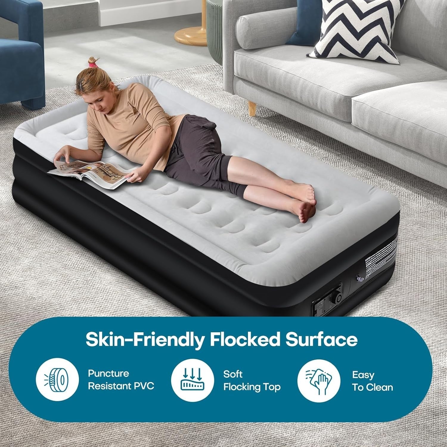Single Air Mattress Inflatable Bed with Built-In Pump – Fast Inflate, Portable