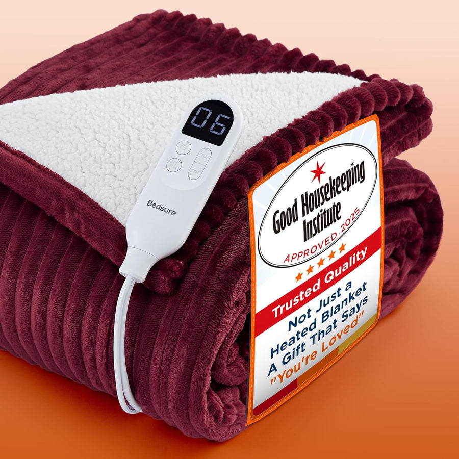 Electric Heated Throw Blanket 130x160cm Ribbed Fleece 6 Heat Timer Safe