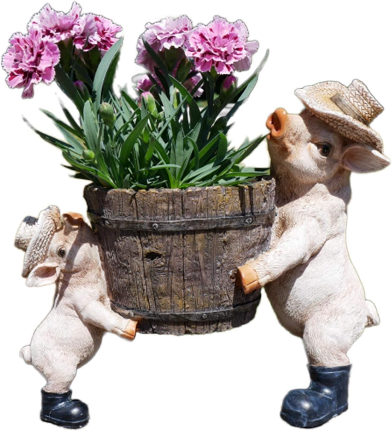 Piglet Planter Garden Ornament | Cute Pig Flower Pot Outdoor Patio Decor Gift