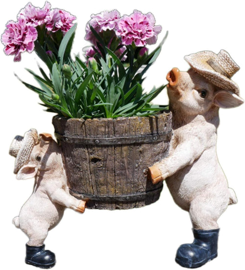 Piglet Planter Garden Ornament | Cute Pig Flower Pot Outdoor Patio Decor Gift