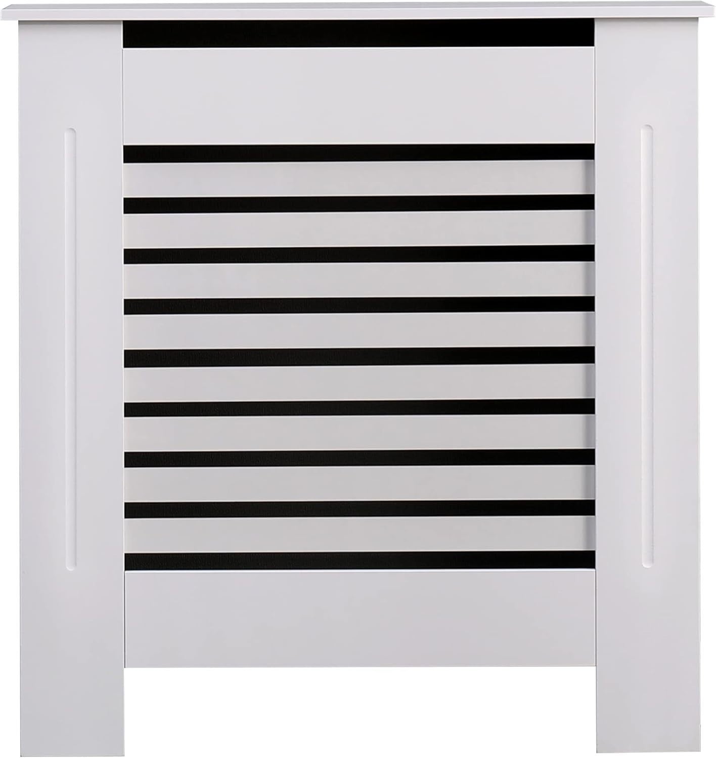 White MDF Radiator Cover | Modern Horizontal Slat Cabinet – Small, Stylish