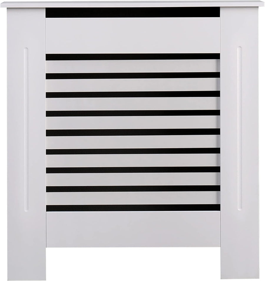 White MDF Radiator Cover | Modern Horizontal Slat Cabinet – Small, Stylish
