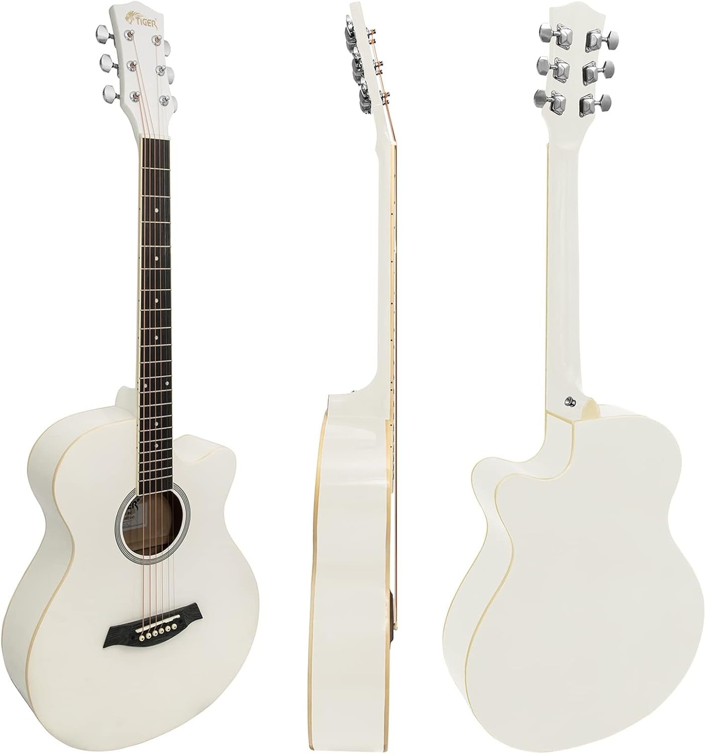 Full Size Cutaway Acoustic Guitar Starter Kit White w/ Bag & Strap