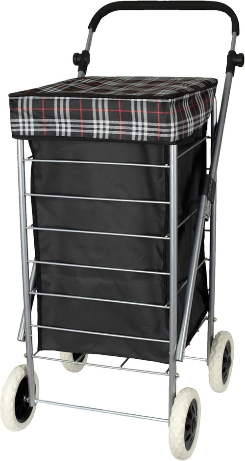 54L 4-Wheel Black Shopping Trolley Cart, Lightweight Waterproof Foldable