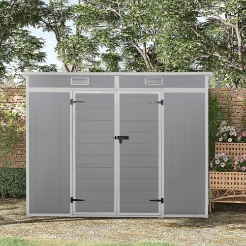 Plastic Garden Storage Shed 8x4ft Waterproof Outdoor Tool Shed with Floor Grey