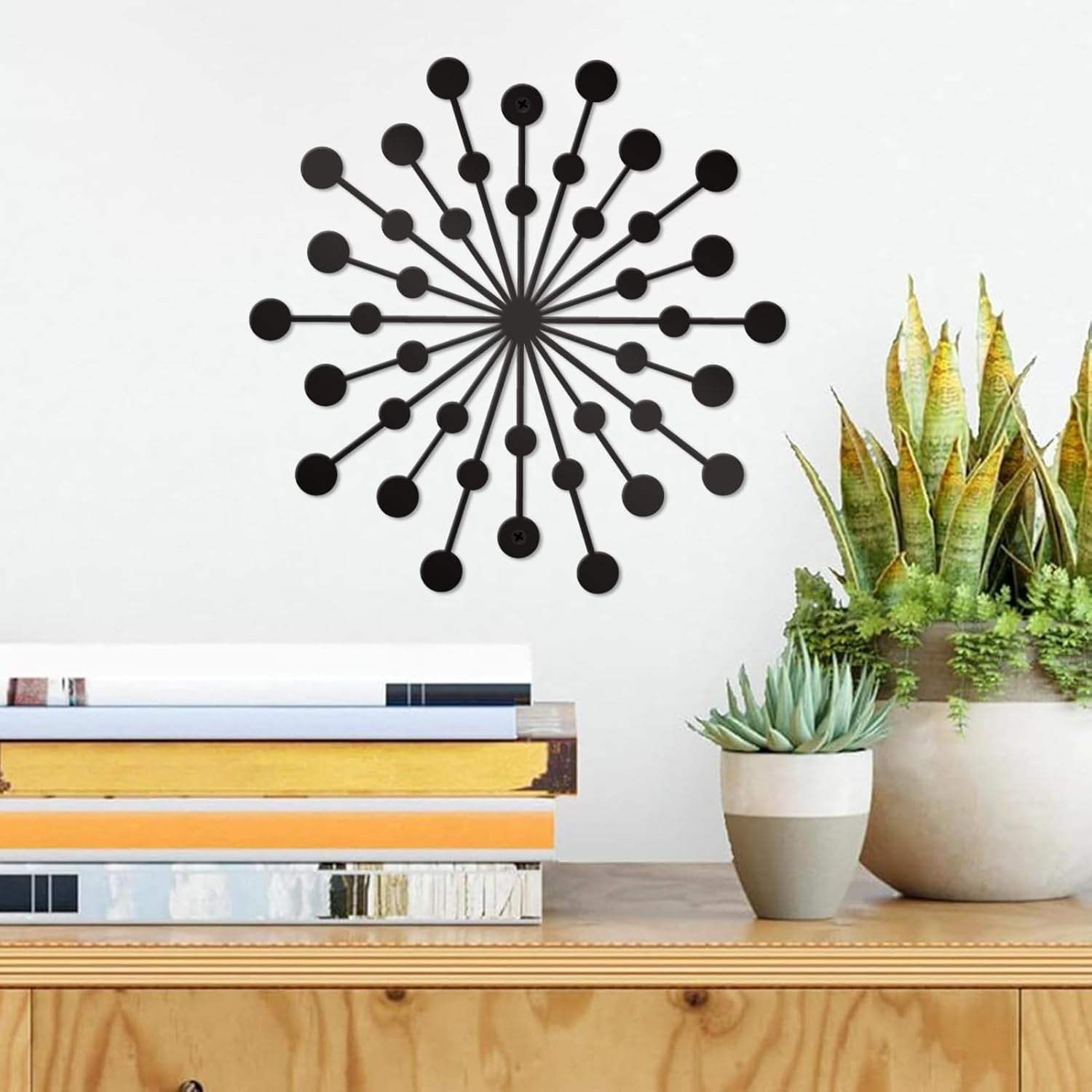 Metal Sunburst Wall Art Set 3 Modern Abstract Black Hanging Decor