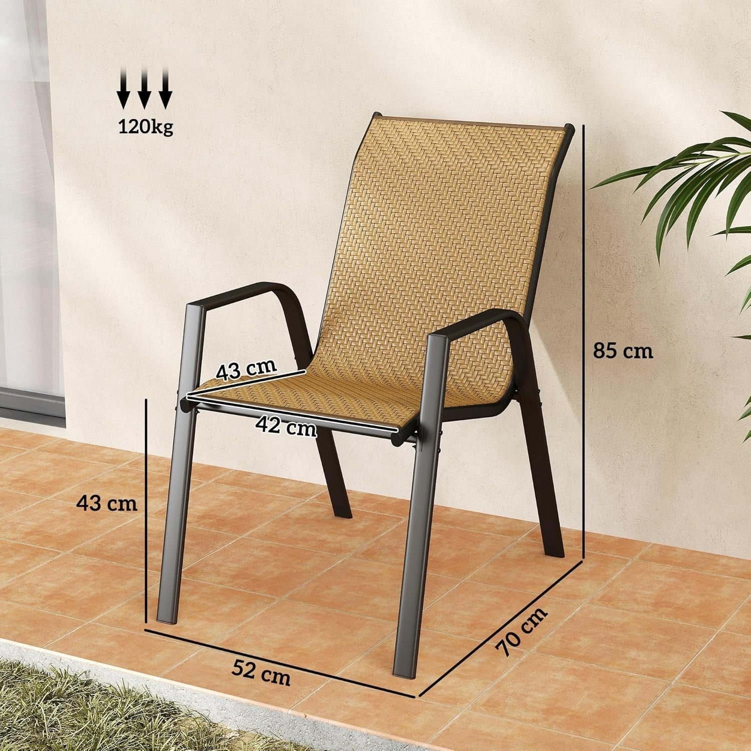 Stackable Rattan Garden Chairs Set of 4 Outdoor Dining Armchairs Patio