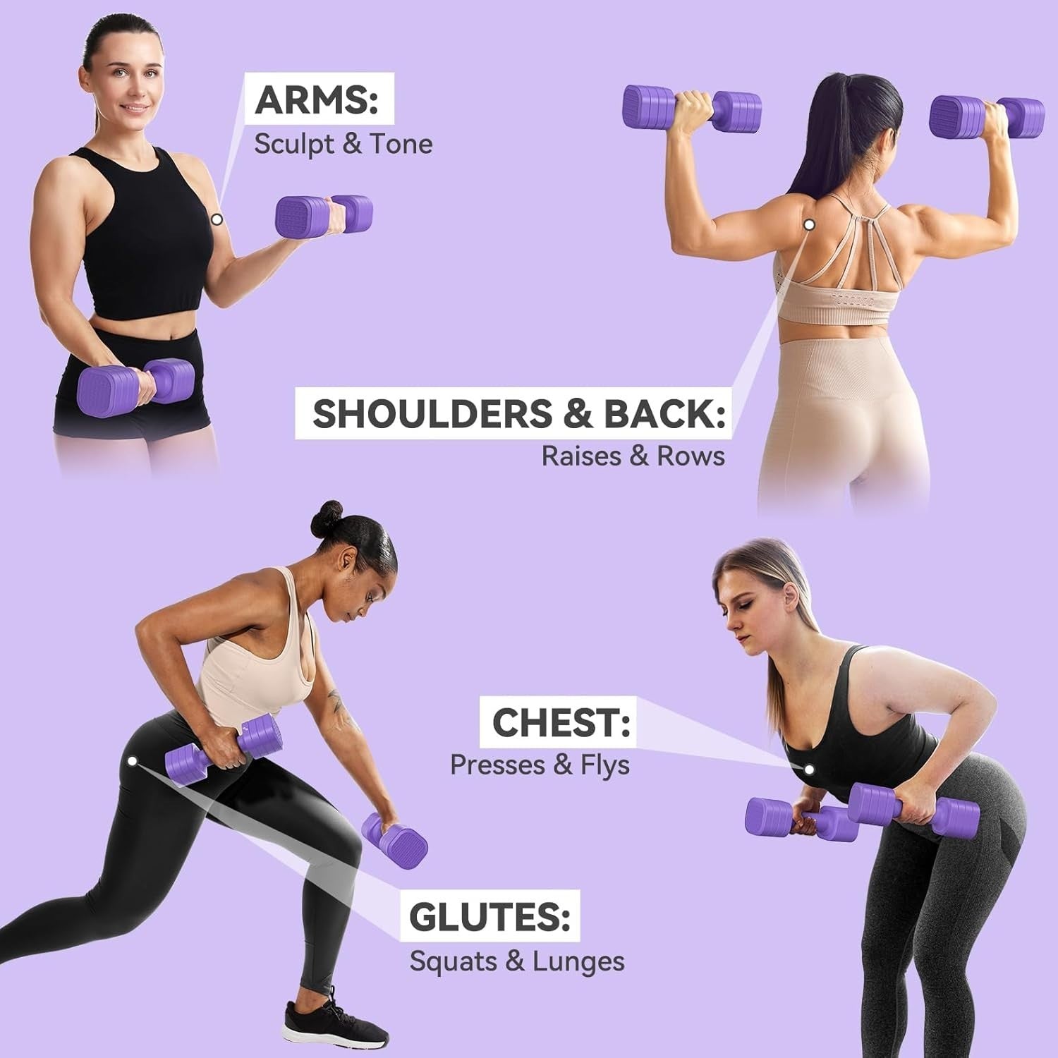 Purple Adjustable Hand Weights 2–5lb Pair 4-in-1 Non-Slip Home Fitness