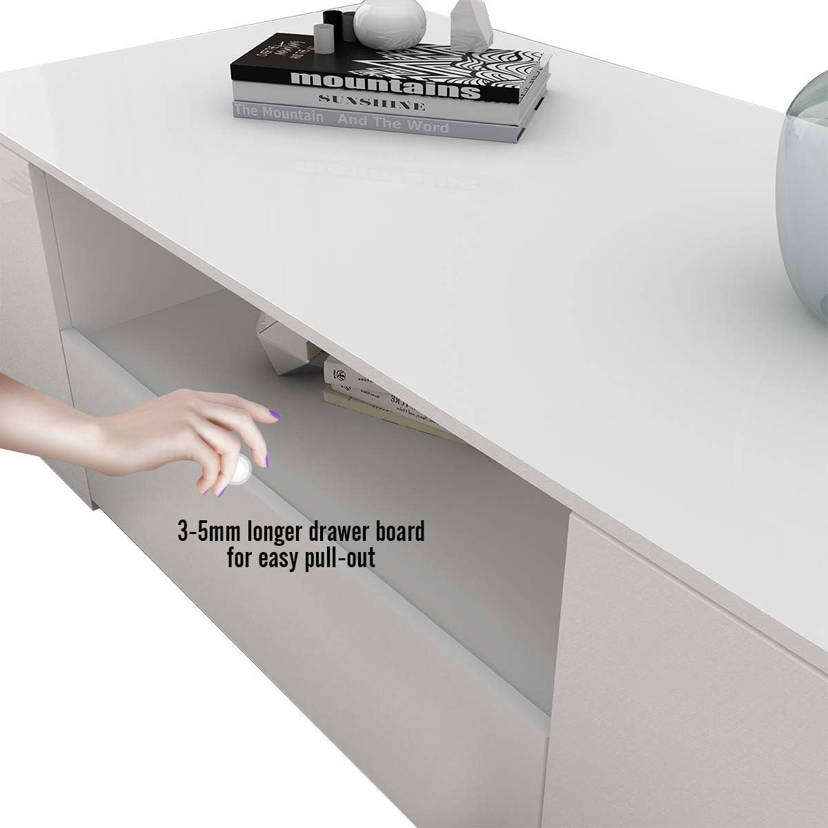 Modern White Gloss Coffee Table with Storage Shelf – Durable 95x55x37cm
