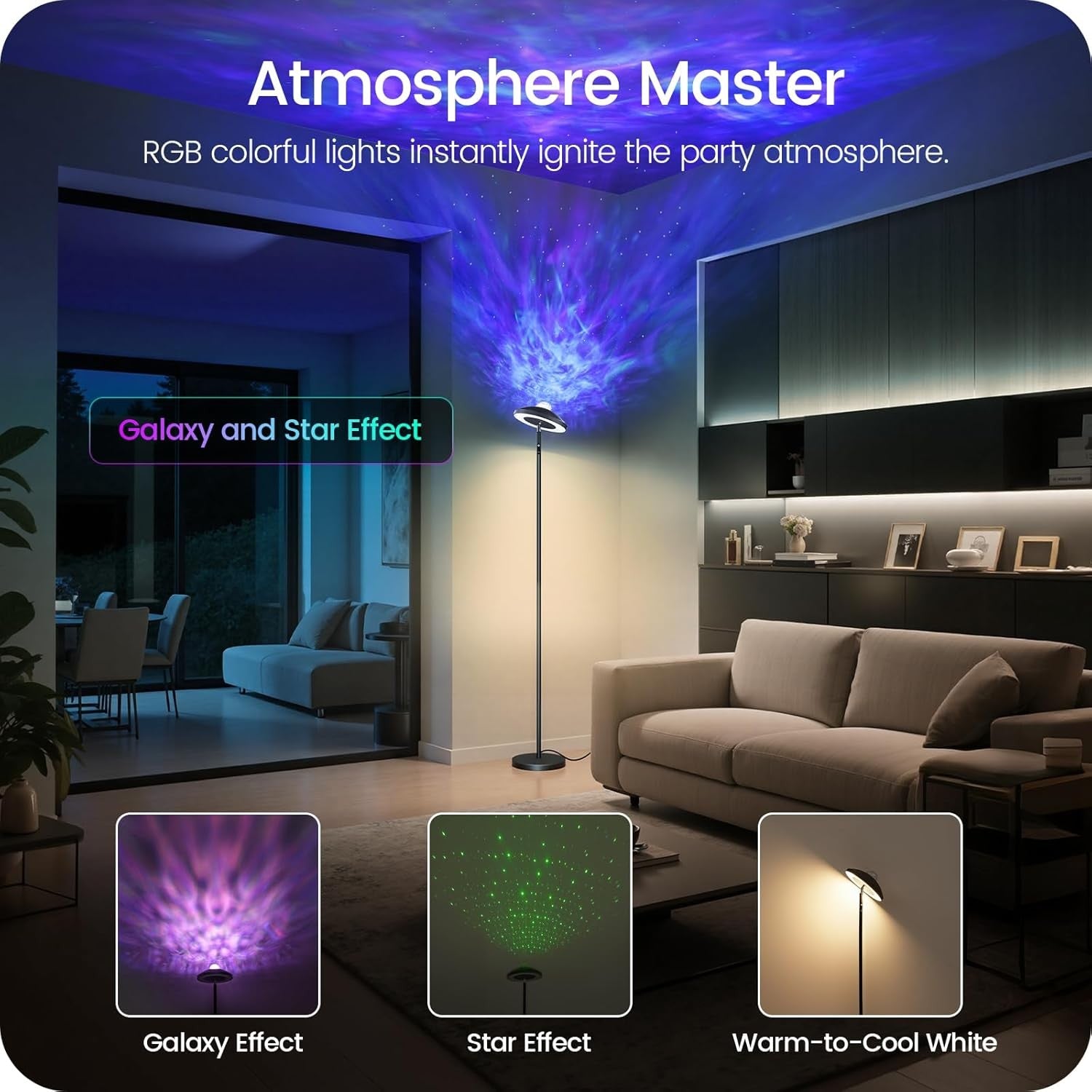 RGB Galaxy Projector Floor Lamp Remote Dimmable Corner LED Standing Light